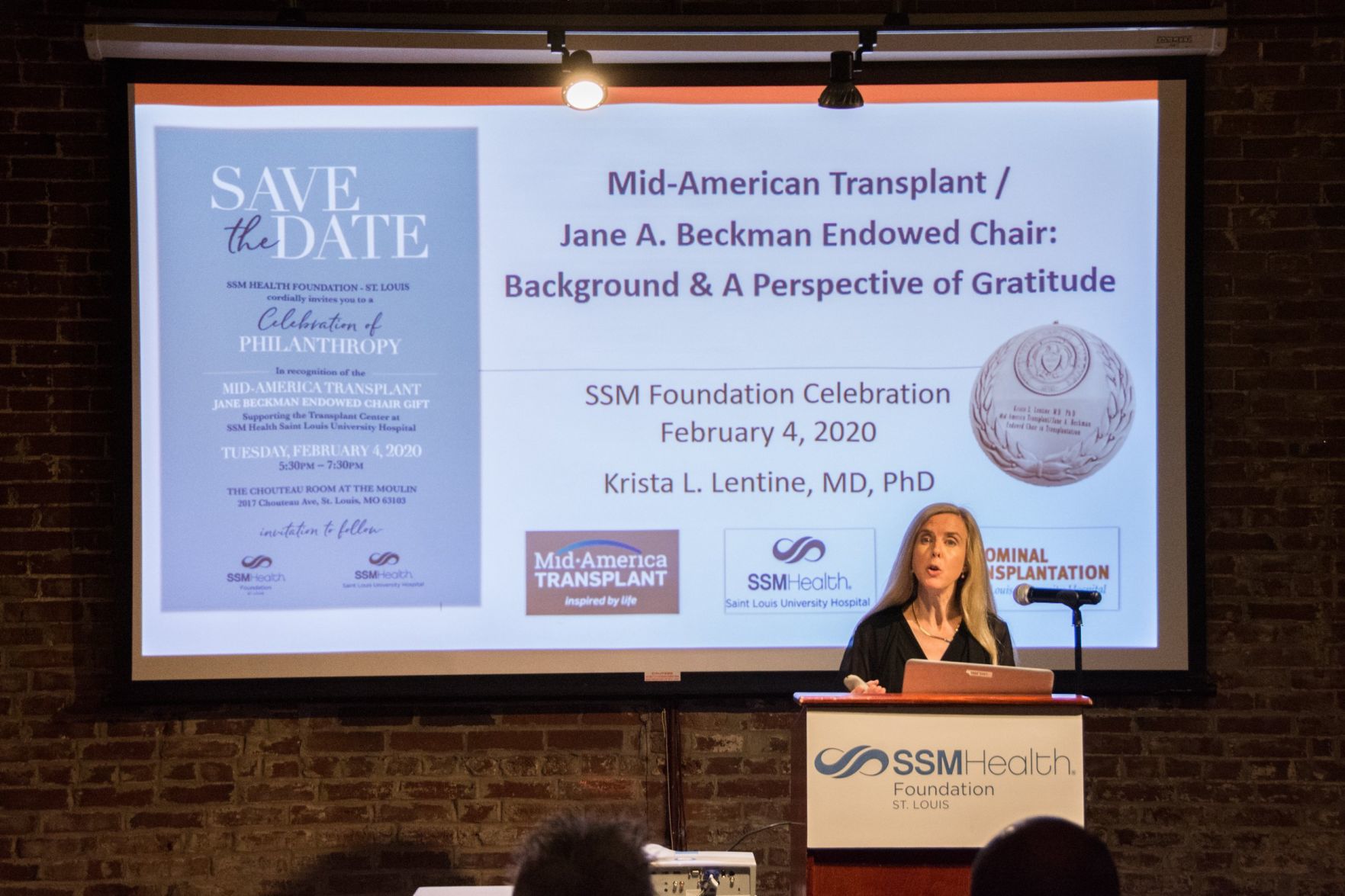 Dr. Krista Lentine, Endowed Chair speaks at the event